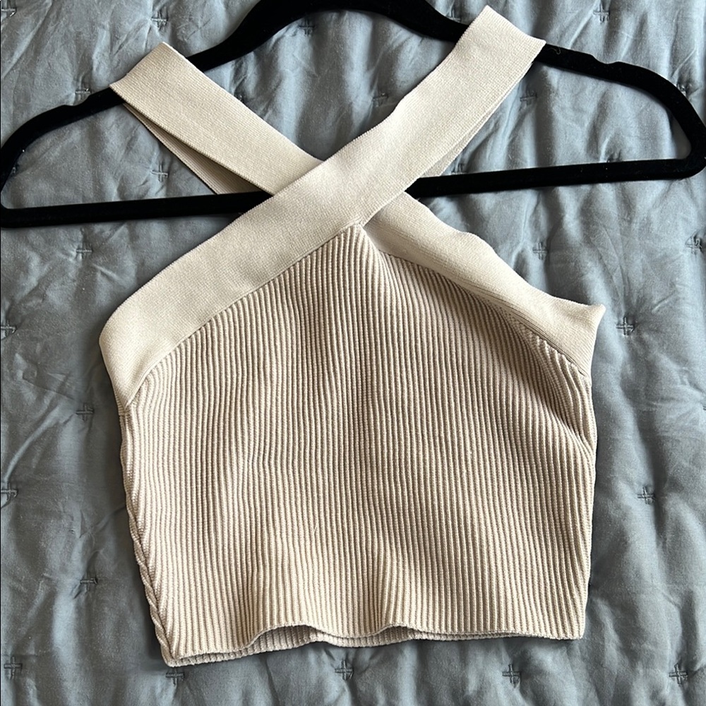 Aritzia - Babaton Cream Ribbed Backless Tank Top